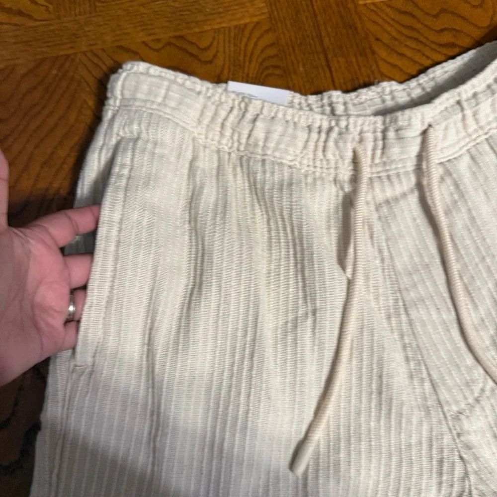 Zara Man Textured Cotton Relaxed Fit Drawstring Pants in Cream Sz L NWT Resort